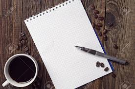 Opened Notepad, Pen And Coffee Cup On Dark Wooden Table, Top.. Stock Photo,  Picture And Royalty Free Image. Image 39929696.