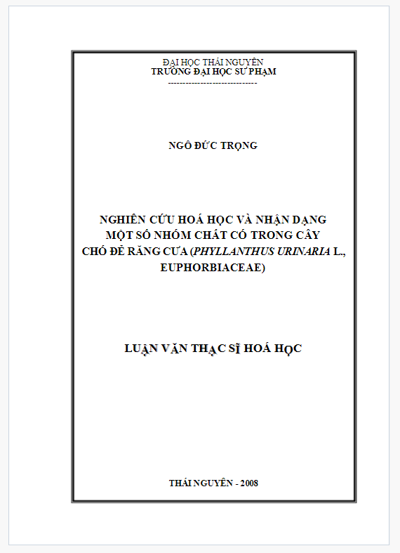 Luận văn: Nghiên cứu hóa học và nhận dạng một số nhóm chất có trong cây chó đẻ răng cưa