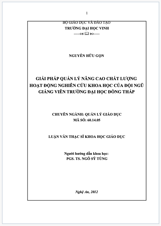 Luận văn nghiên cứu quản lý nâng cao chất lượng NCKH đội ngũ giảng viên