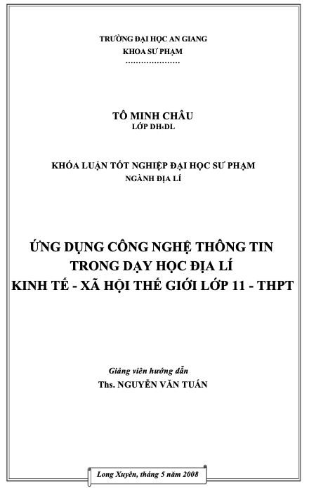 Khóa luận tốt nghiệp sư phạm ngành địa lý 